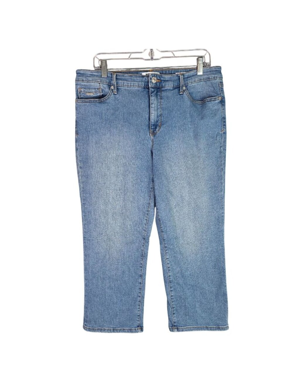 Womens Nine West Chrystie Capri Blue Denim Jeans Cotton Blend Stretch Size 14